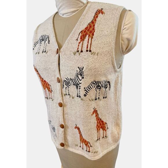 Marisa Christima Zebra Giraffe Vest Sz. M Silk/Cotton Blend Safari - Picture 3 of 9